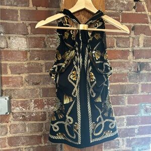 Cache Black and Gold Backless blouse